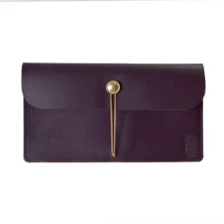 Leather Envelope Clutch, Aubergine