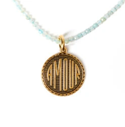 Amour Charm On Blue Stone Necklace