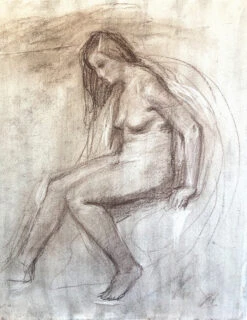Seated Female Figure — Chalk On Paper By Seth Fite -Home Furnishings Store image 431