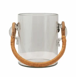 Glass Ice Bucket With Bamboo Handle