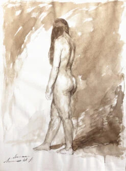 Standing Female Figure — Walnut Ink On Paper By Seth Fite -Home Furnishings Store image 604