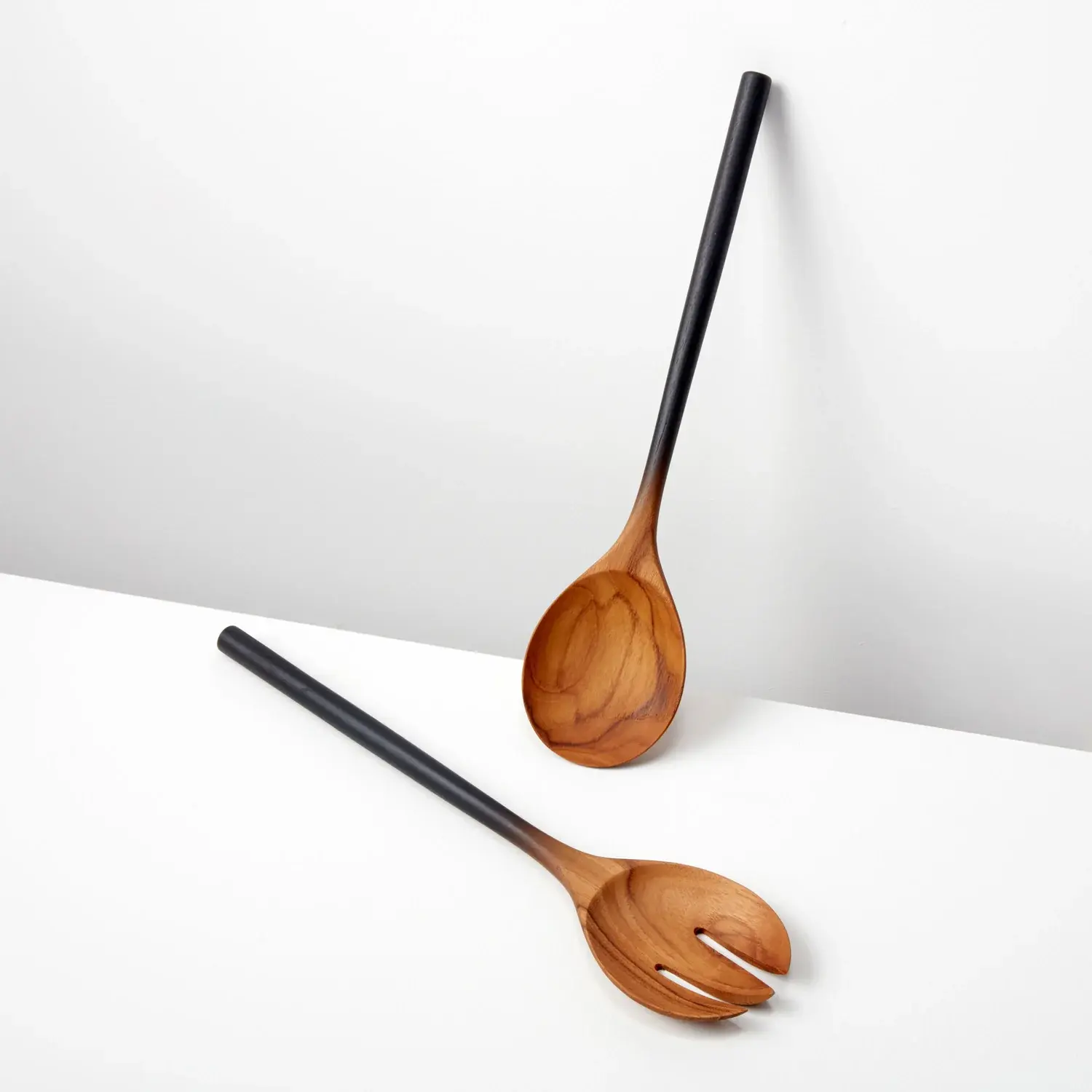 Teak Salad Server Set Black Ombre 4 Teak Salad Server Set Black Ombre - Image 2