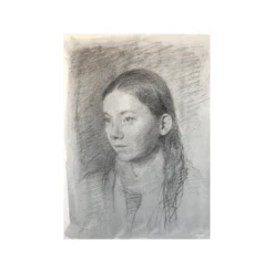 Portrait Of A Lady In Winter — Charcoal On Paper By Seth Fite