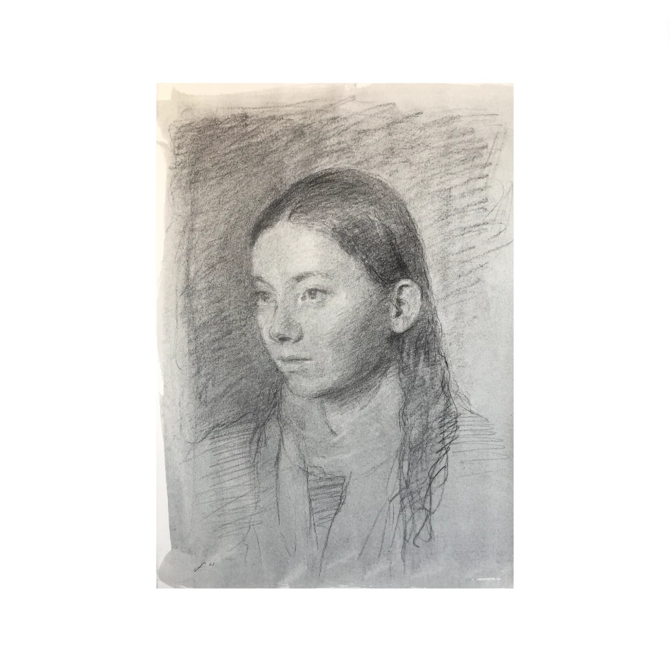 Portrait Of A Lady In Winter — Charcoal On Paper By Seth Fite 3 Portrait Of A Lady In Winter — Charcoal On Paper By Seth Fite