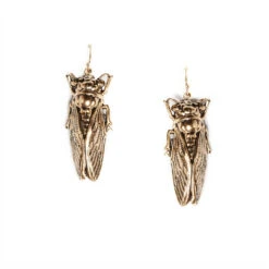 Cicada Earrings, Antiqued Gold
