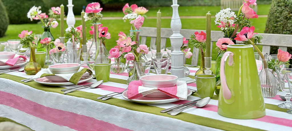 Pink And Green Striped Tablecloth, Large 6 Pink And Green Striped Tablecloth, Large - Image 4